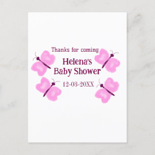 Postal Mariposa rosa Baby shower acuarela agregar nombre