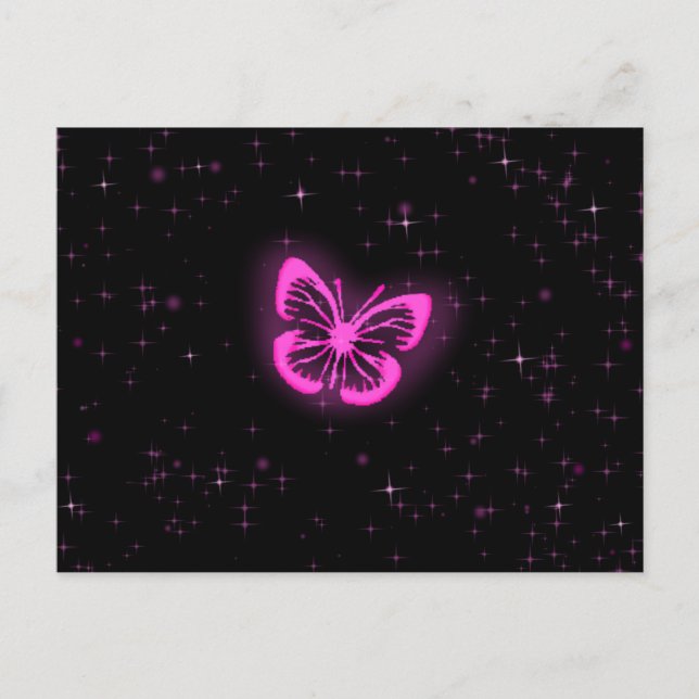 Postal Mariposa rosa con destellos (Anverso)