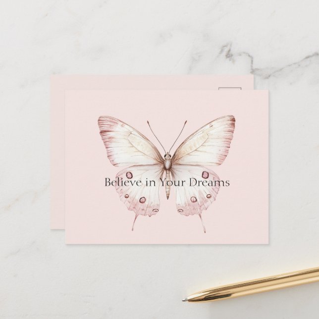 Postal Mariposa Rosa Rubor Cree en Sueños (Anverso/Reverso In Situ)