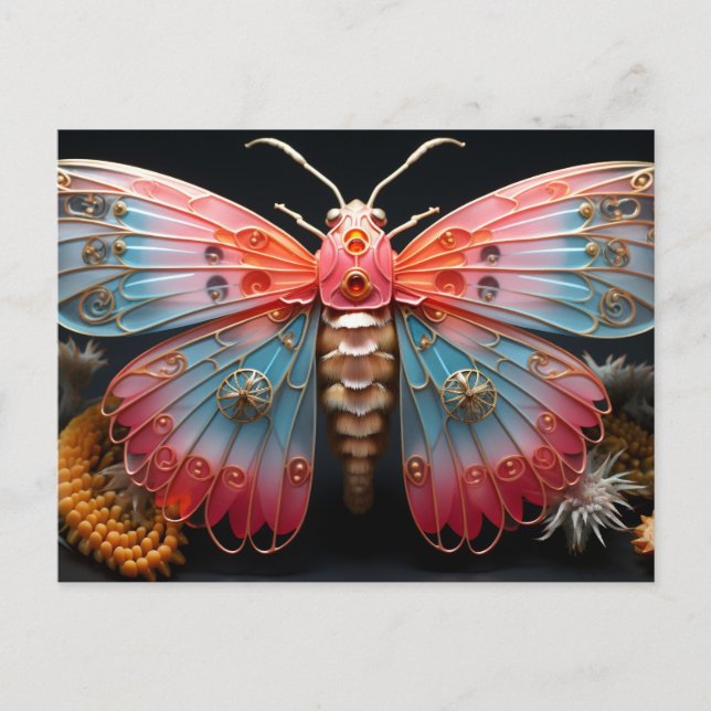 Postal Mariposa Steampunk de color bonito (Anverso)