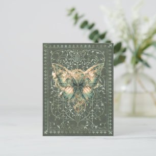 Postal Mariposa Verde Elegante Steampunk