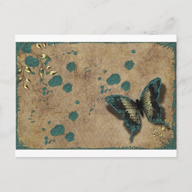 Postal Mariposa verde vintage (Anverso)
