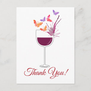 Postal mariposa, vino tinto, carta de agradecimiento