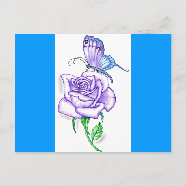 Postal Mariposa Violeta con Rosa (Anverso)