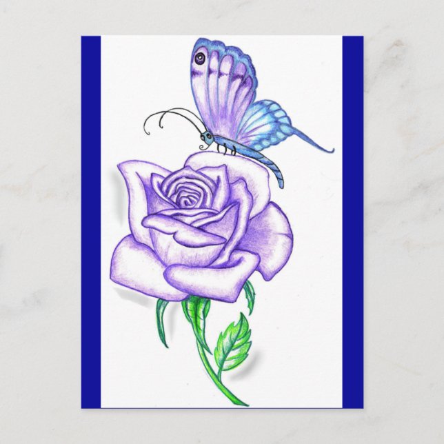 Postal Mariposa Violeta con Rosa (Anverso)
