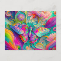 Mariposa y flores psicodélicas coloridas