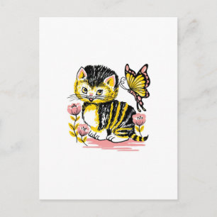 Postal Mariposa y gatitos