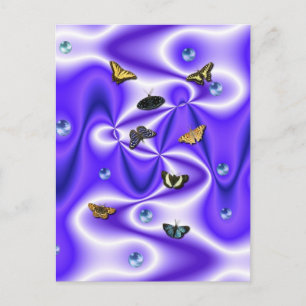 Postal Mariposa y Perlas sobre Seda púrpura