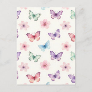 Postal Mariposas Acuarela Patrón Flor de Cerezo