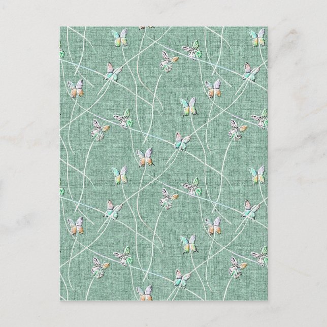 Postal Mariposas acuarelas en Mint GreenLInen (Anverso)