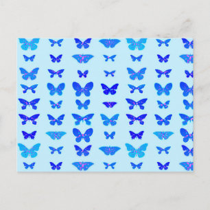 Postal Mariposas, añil, fondo azul celeste