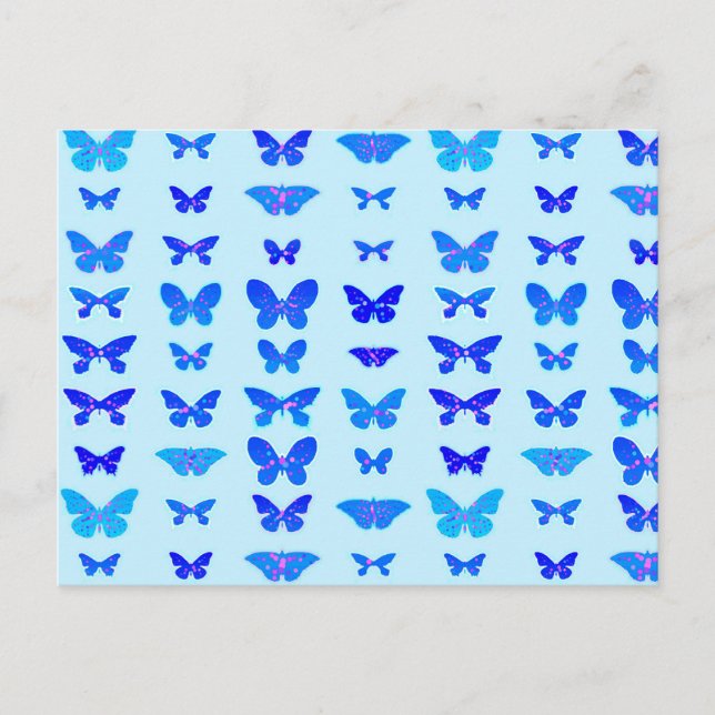 Postal Mariposas, añil, fondo azul celeste (Anverso)