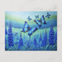 Mariposas Azules con Flores Azules,