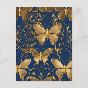 Postal Mariposas azules metálicas con vinos de oro