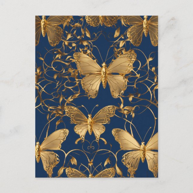 Postal Mariposas azules metálicas con vinos de oro (Anverso)