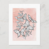 Mariposas con color de agua rosa esbozadas