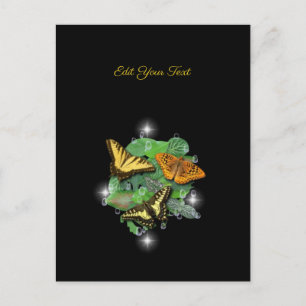 Postal Mariposas con hojas gotas de lluvia y estrellas