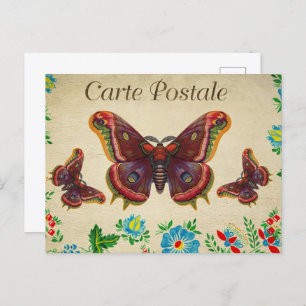 Postal Mariposas de época roja
