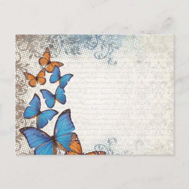 Postal Mariposas florales azules (Anverso)