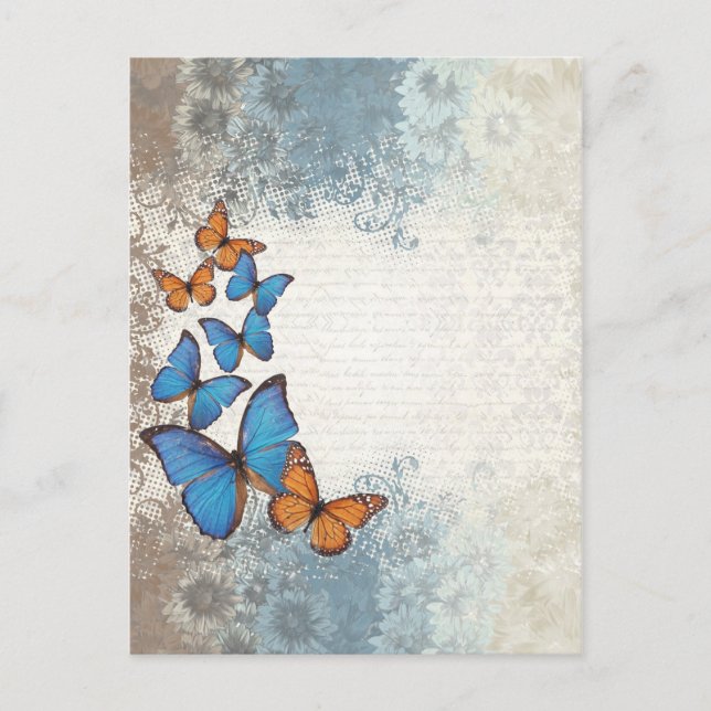 Postal Mariposas florales azules (Anverso)