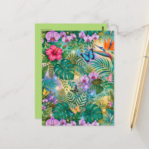 Postal Mariposas Flores Fantasía Selvática Alegre