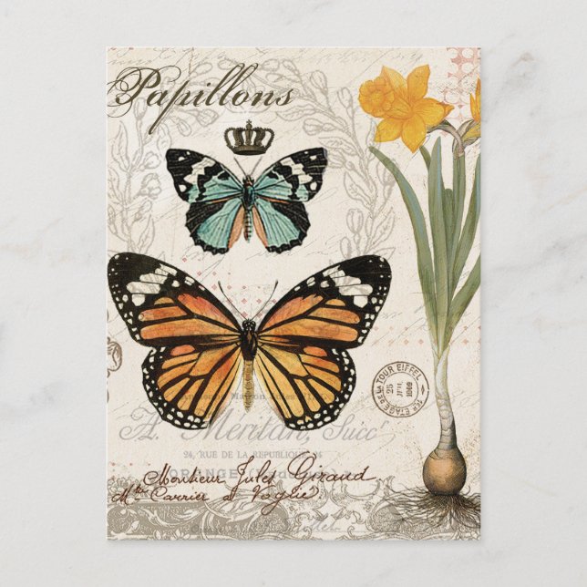 Postal Mariposas francesas antiguas modernas (Anverso)