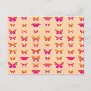 Postal Mariposas, naranja suave, rosa coral, dorado