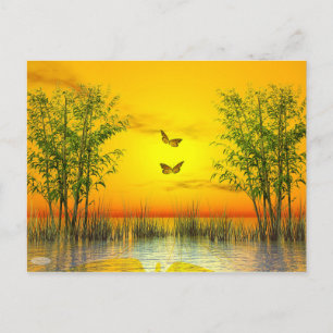 Postal Mariposas por puesta de sol - procesado 3D