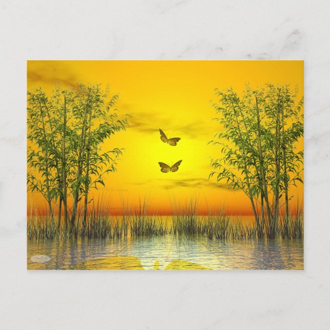 Postal Mariposas por puesta de sol - procesado 3D (Anverso)