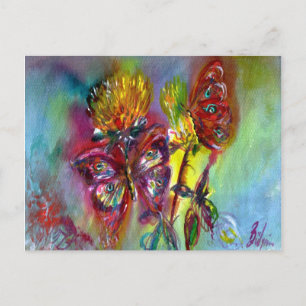 POSTAL MARIPOSAS ROJAS SOBRE LOS AMARILLOS AMARILLOS,AZUL