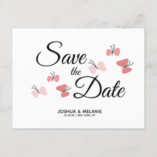 Postal Mariposas Románticas Rosadas Save the Dates 