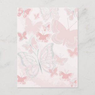 Postal Mariposas rosadas que vuelan la acuarela de la