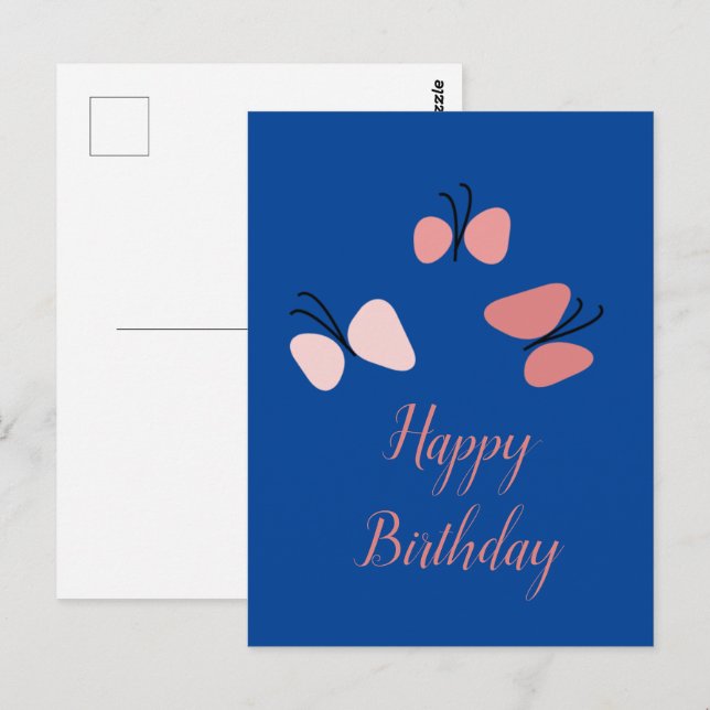 Postal Mariposas Rosadas Voladoras Feliz Cumpleaños (Anverso / Reverso)