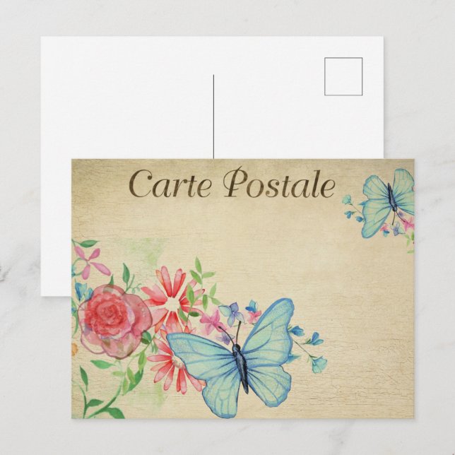 Postal Mariposas Vintage azul claro (Anverso / Reverso)