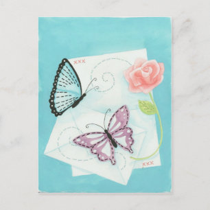 Postal Mariposas y acuarela rosa
