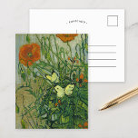 Postal Mariposas y cachorros | Vincent van Gogh<br><div class="desc">Las mariposas y los cachorros (1890) de Vincent van Gogh son una vibrante celebración de la naturaleza, con delicadas mariposas revoloteando alrededor de vívidos adornos rojos. La obra de arte está llena de pinceles dinámicos y colores ricos y contrastantes que dan vida a la escena. La capacidad de Van Gogh...</div>
