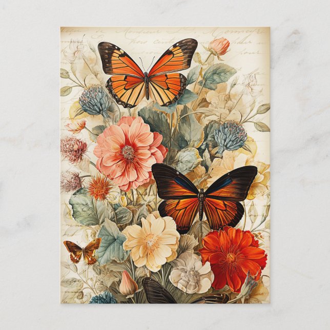 Postal Mariposas y flores de época (Anverso)