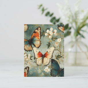 Postal Mariposas y flores de época coloridas (5)