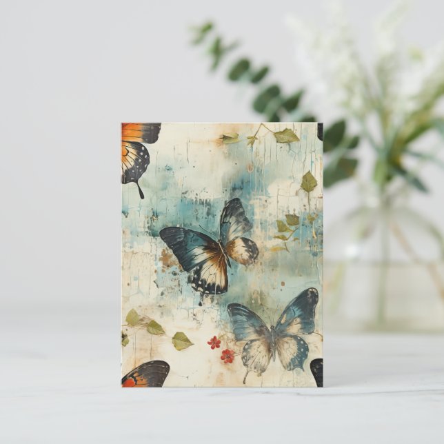 Postal Mariposas y flores de época coloridas (7) (Anverso de pie)