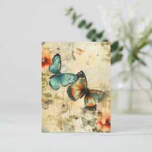 Postal Mariposas y flores de época coloridas (8)