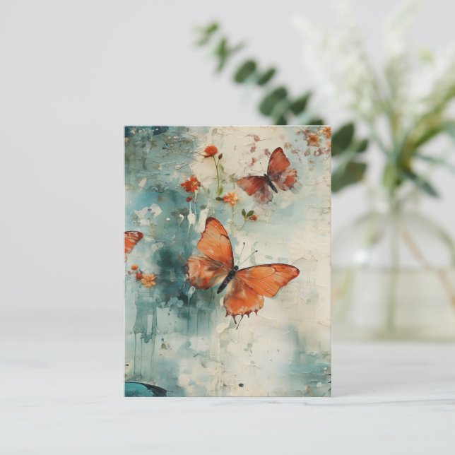 Postal Mariposas y flores de época coloridas (9) (Anverso de pie)