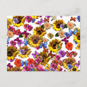 Postal Mariposas y flores Gráfica de cobertura completa