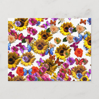 Postal Mariposas y flores Gráfica de cobertura completa