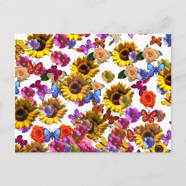 Postal Mariposas y flores Gráfica de cobertura completa (Anverso)