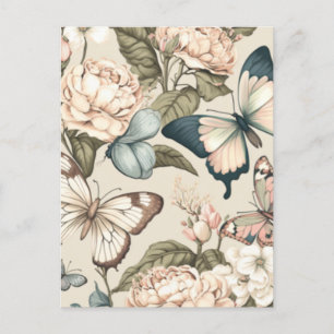 Postal Mariposas y flores pastel