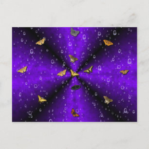 Postal Mariposas y gotas de lluvia en el arcoiris púrpura