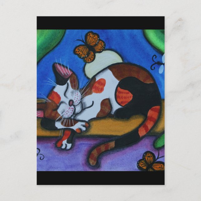 Postal Mariposas y libélulas de gato durmientes (Anverso)