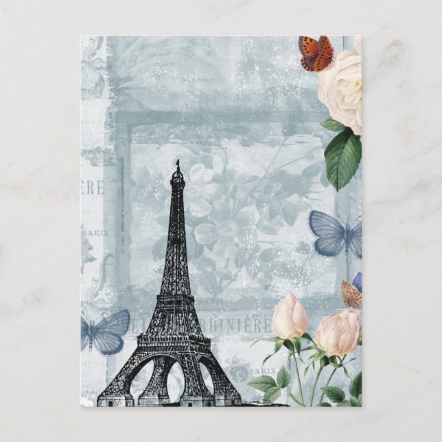 Postal Mariposas y Rosas de Francia de época (Anverso)