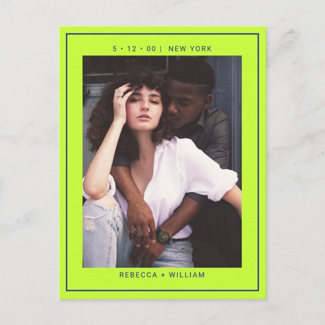 Postal Mariscal azul verde claro simple foto boda ahorrar (Anverso)