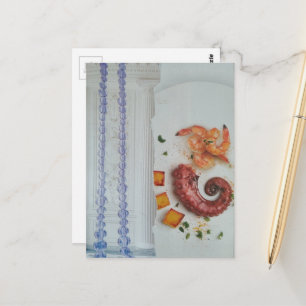 Postal Mariscos elegantes en una habitación collage surre